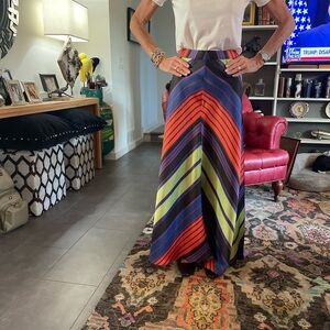 Free people Multi-Stripe Maxi Skirt in Navy, Orange & Lime -
